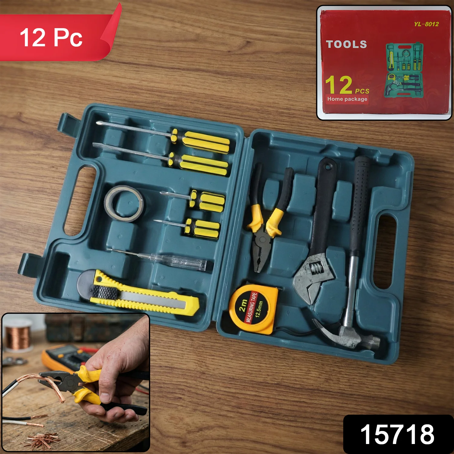 Premium Home Tool Kit Set with Carry Case (12 Pc Set) - Image 2