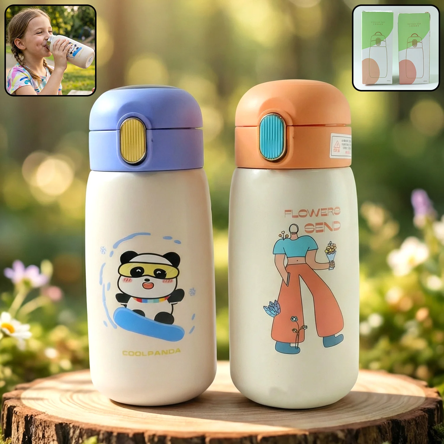 Premium Kids Insulated Water Bottle Cup (1 Pc, 420 ML Mix Design) - Image 3