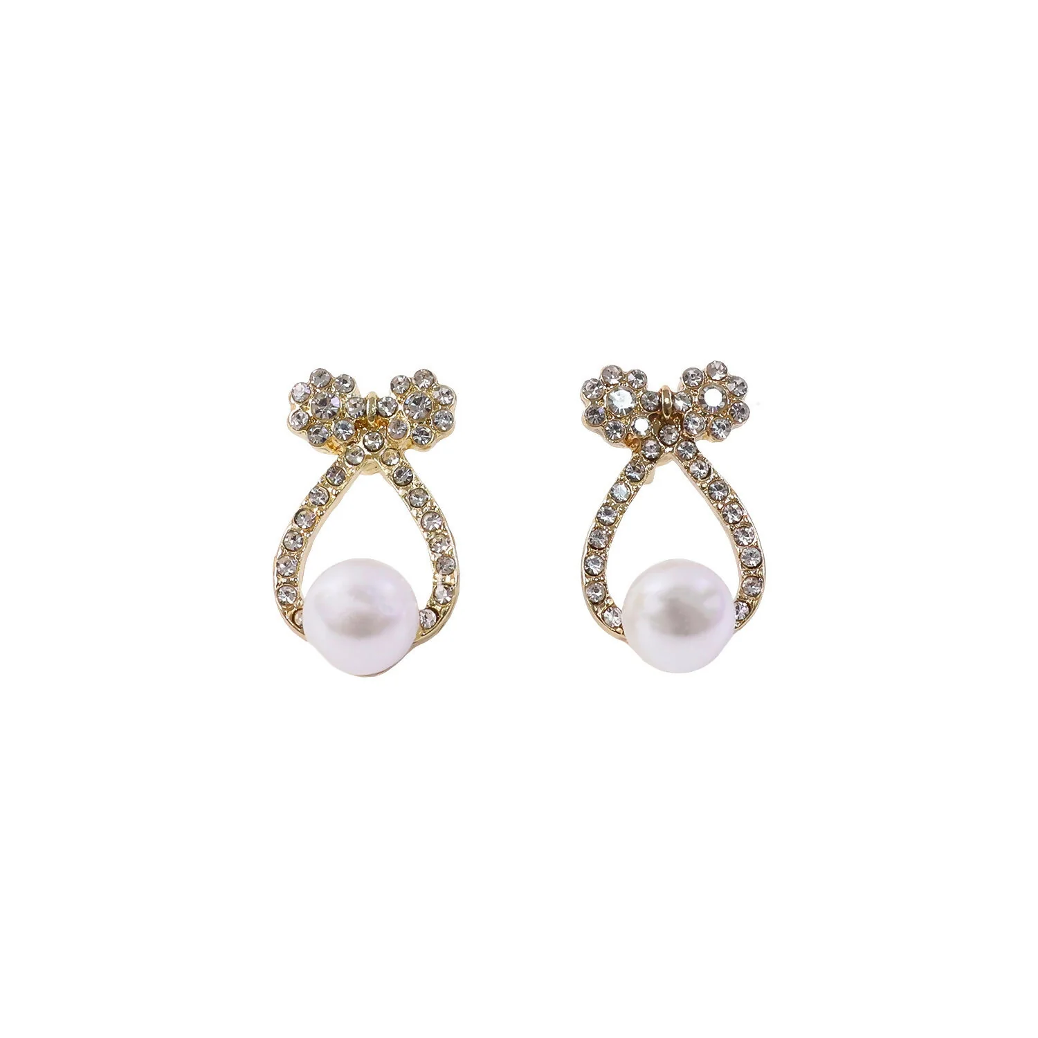 Premium Korean Crystal Bow & Pearl Drop Stud Earrings - Image 5