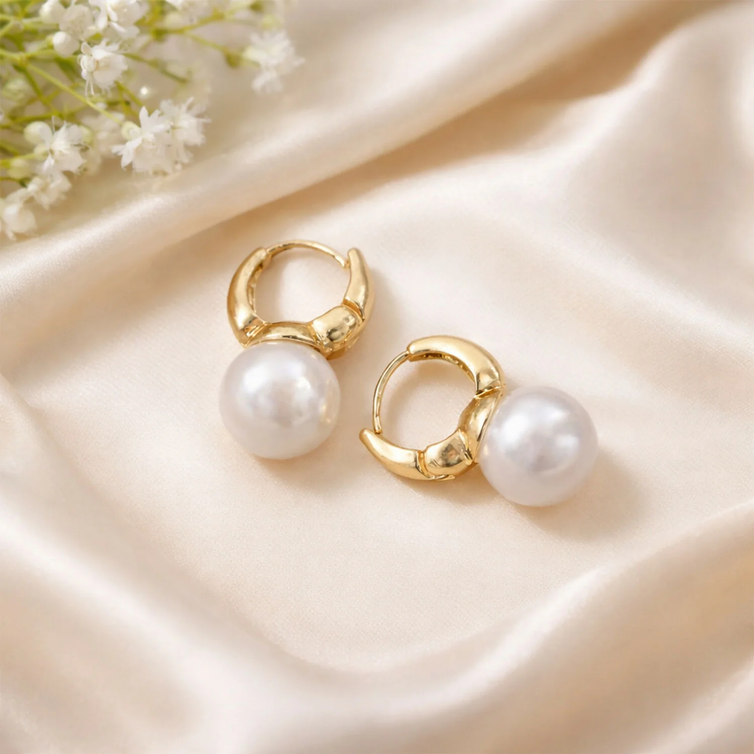 Premium Korean Rose-Tinted Pearl Huggie Hoop Earrings For Women And Girls - Image 3