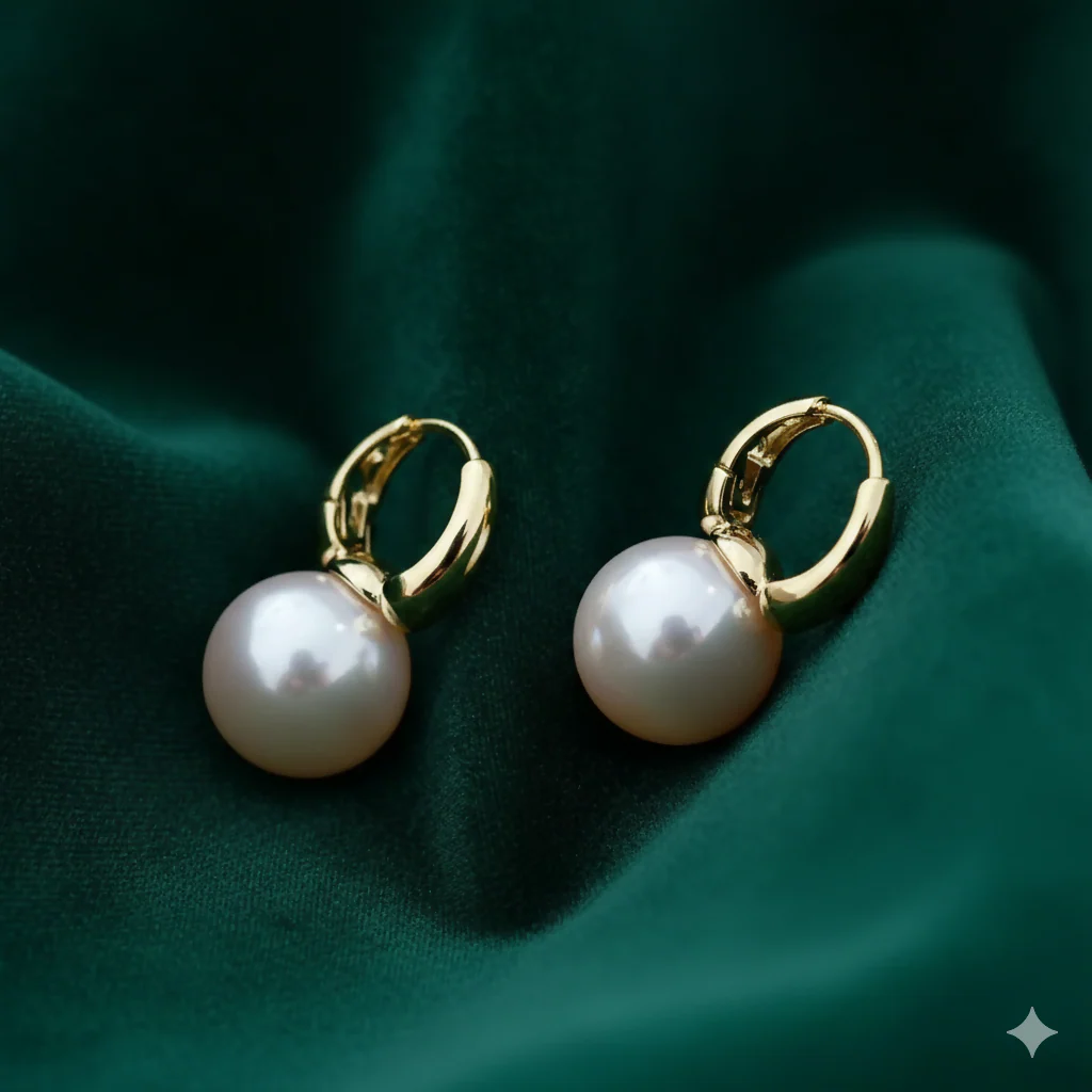 Premium Korean Rose-Tinted Pearl Huggie Hoop Earrings For Women And Girls - Image 6