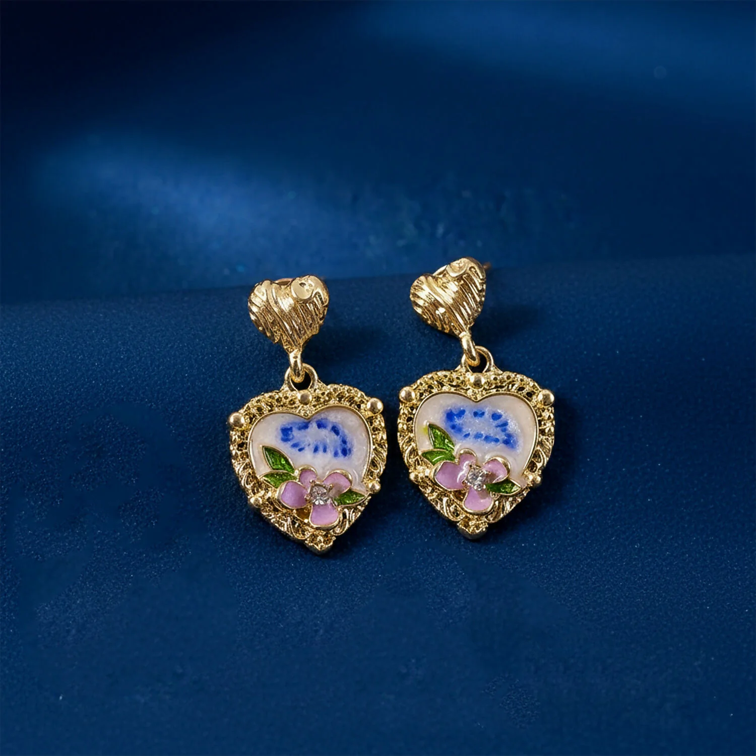 Premium Korean Style Heart Floral Drop Earrings for Women | Gold Plated Pearl & Crystal Fashion Earrings - Image 2