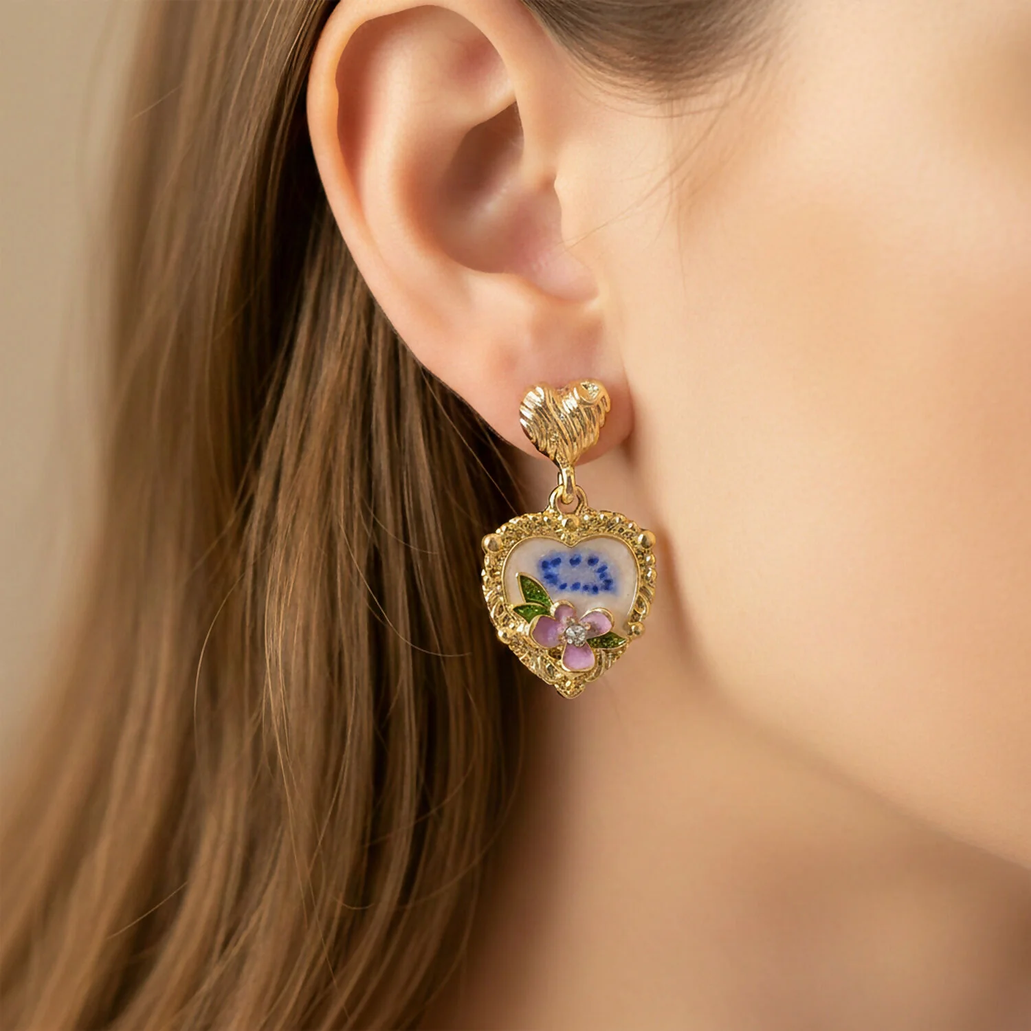 Premium Korean Style Heart Floral Drop Earrings for Women | Gold Plated Pearl & Crystal Fashion Earrings - Image 3