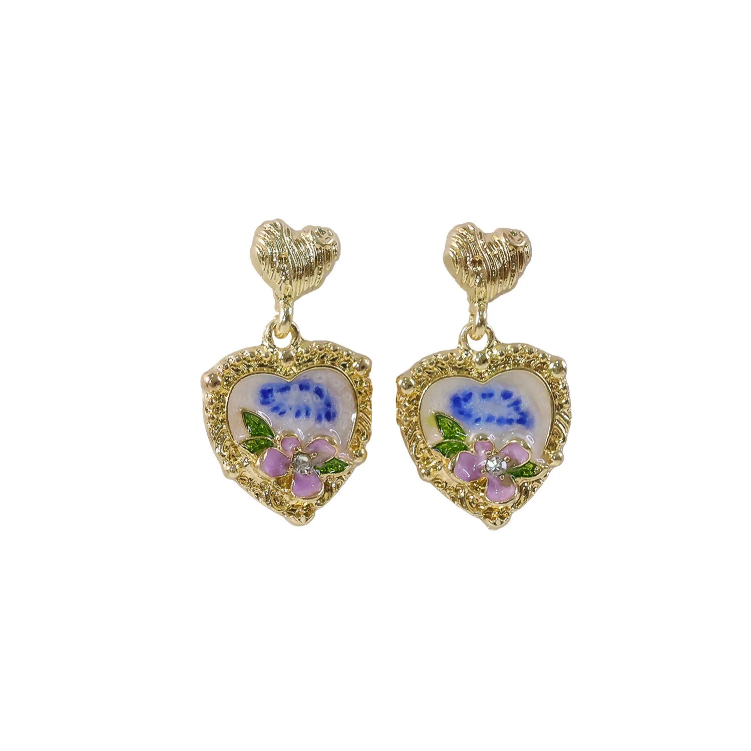 Premium Korean Style Heart Floral Drop Earrings for Women | Gold Plated Pearl & Crystal Fashion Earrings - Image 5