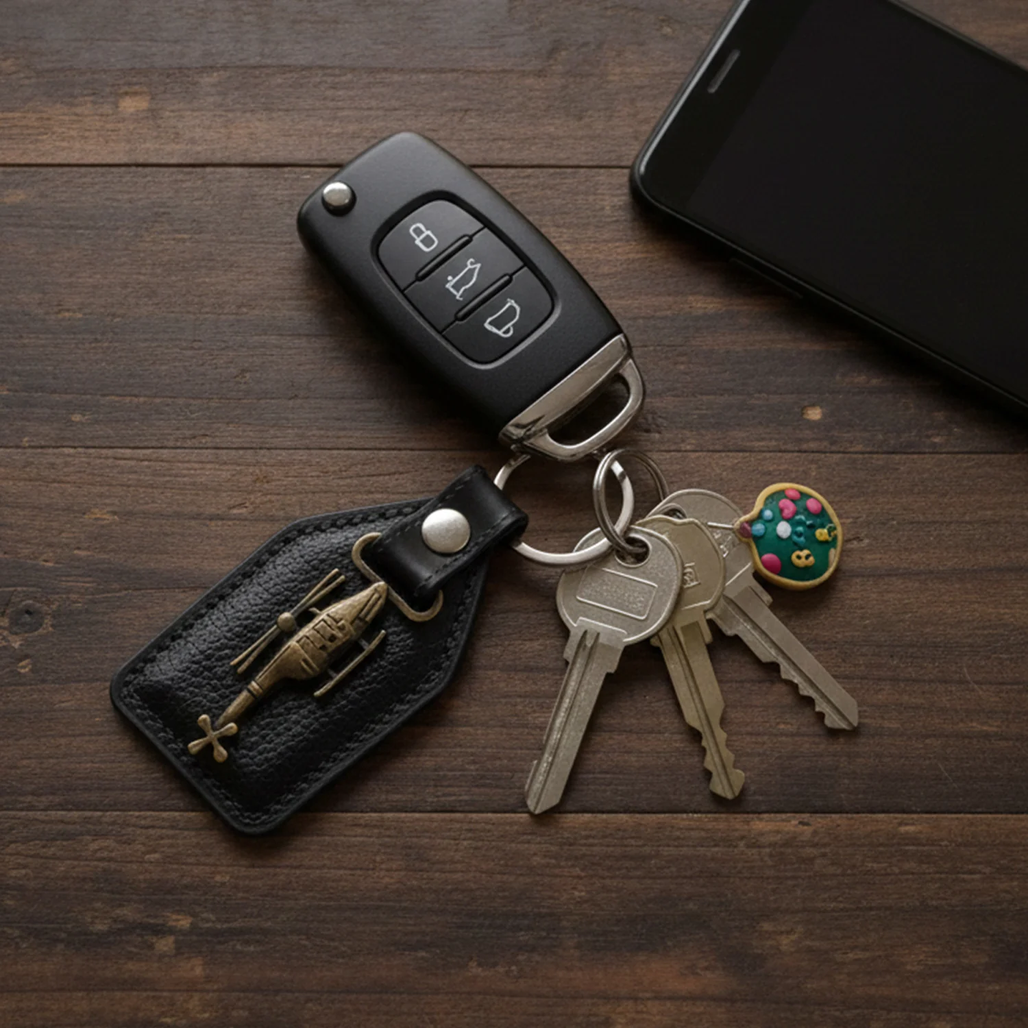 Premium Leather Finish Metal Sword Emblem Keychain (1 Pc) - Image 3