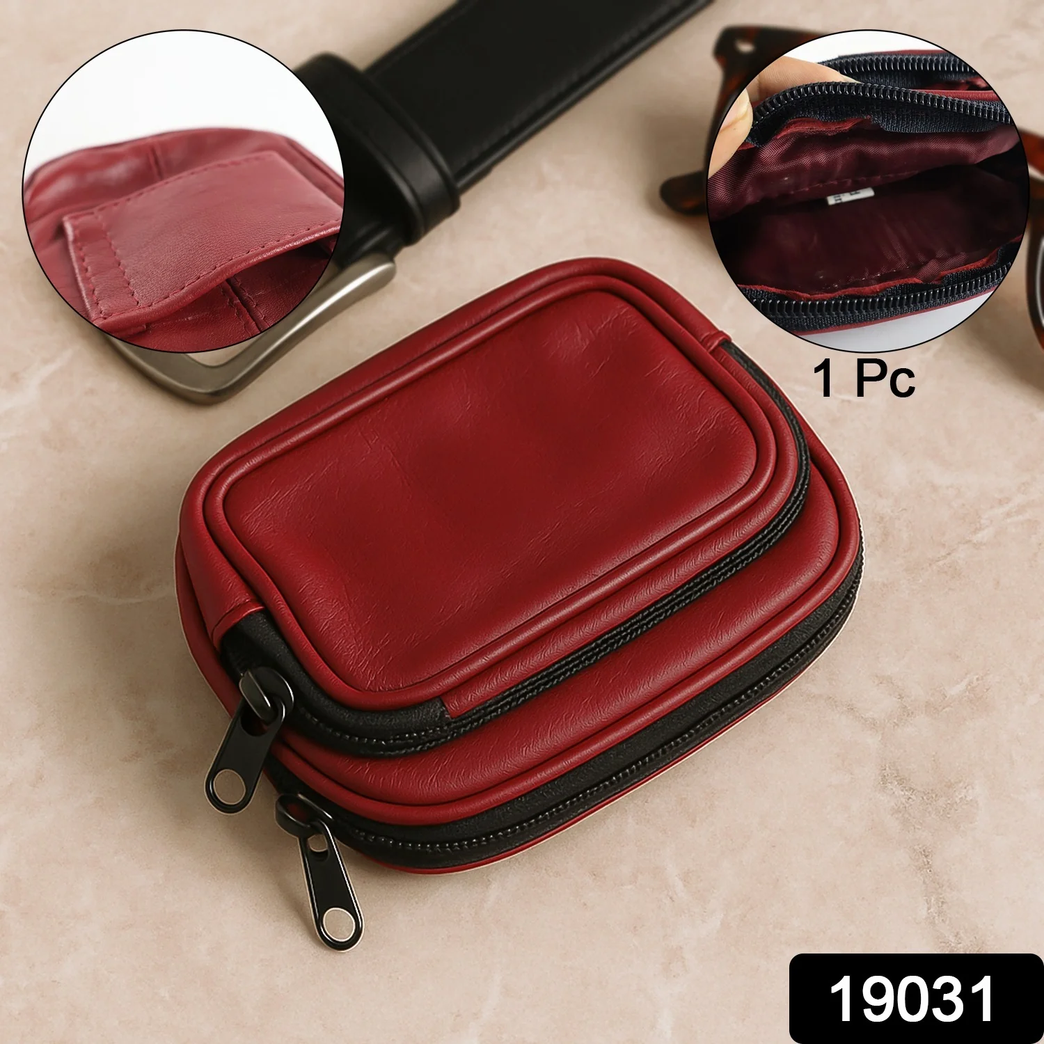 Premium Leather Zippered Card Holder & Accessories Case - Image 2
