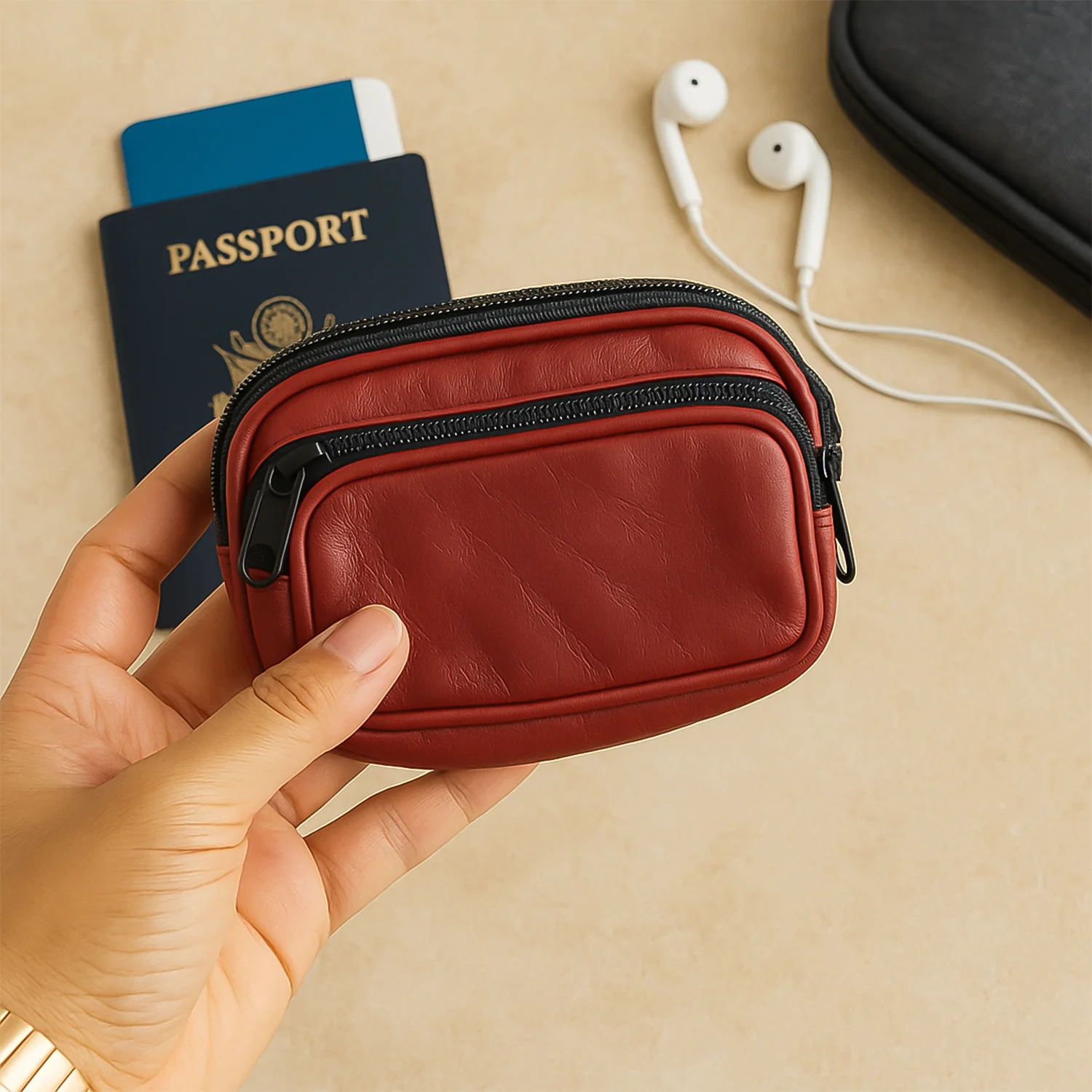 Premium Leather Zippered Card Holder & Accessories Case - Image 6