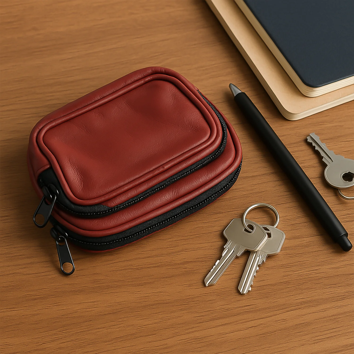 Premium Leather Zippered Card Holder & Accessories Case - Image 7