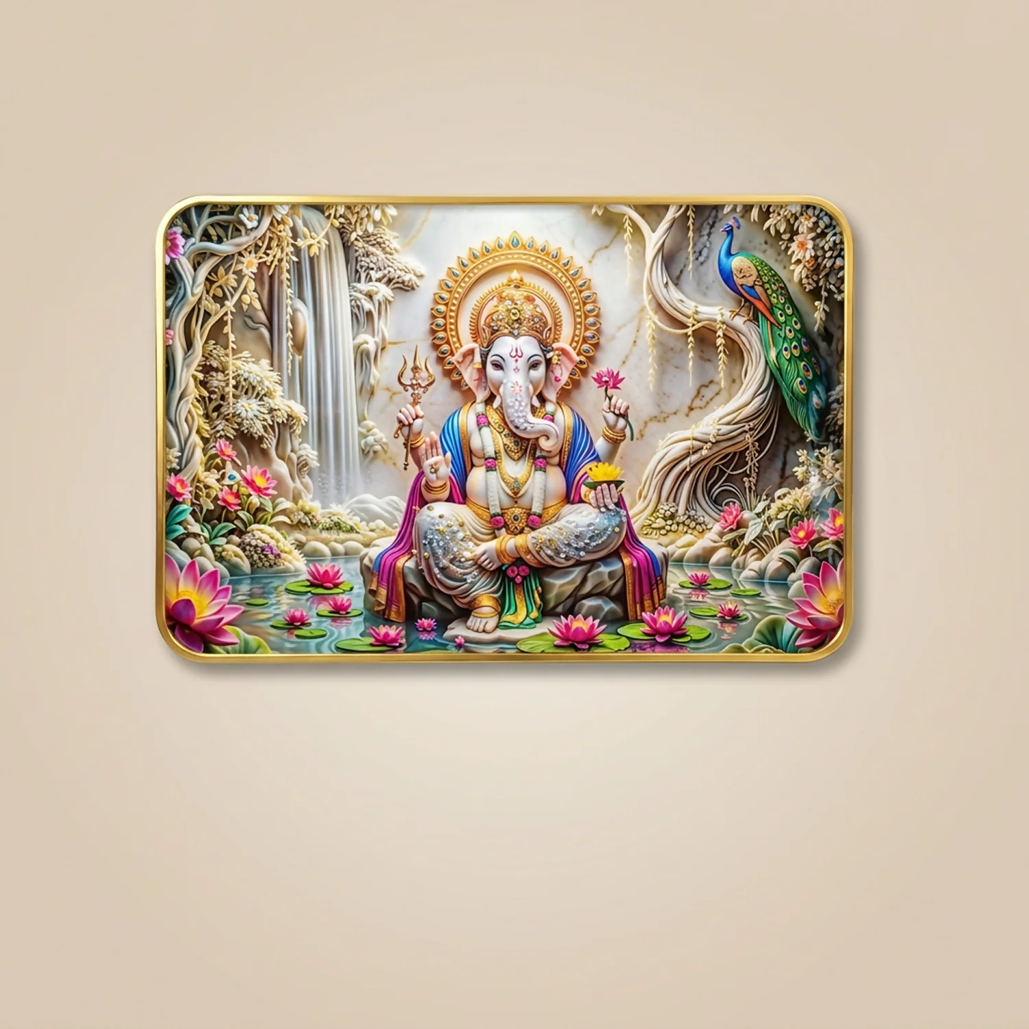 Premium Lord Ganesha Wall Art Frame | Luxury Golden Frame Home Decor - Image 2