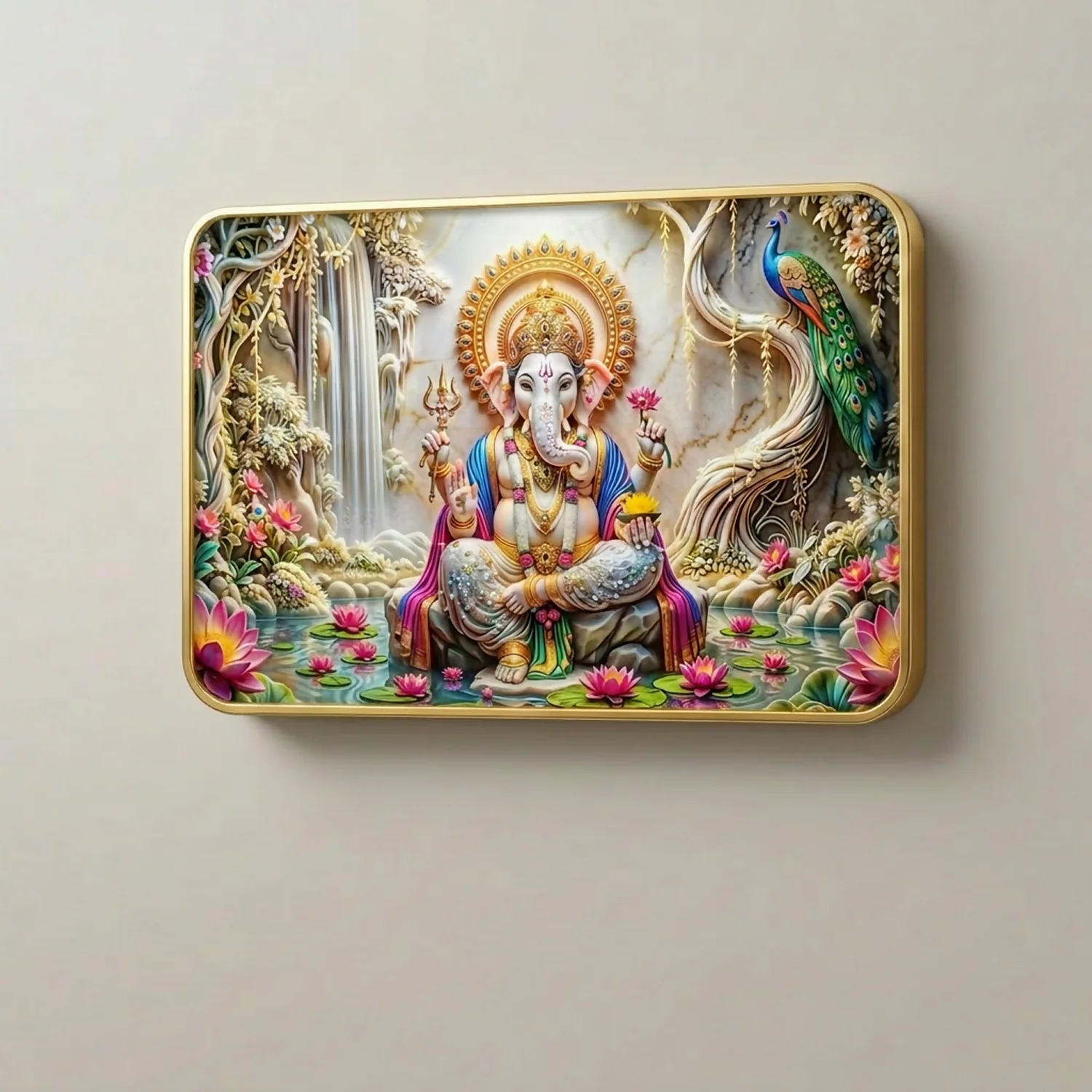 Premium Lord Ganesha Wall Art Frame | Luxury Golden Frame Home Decor - Image 4