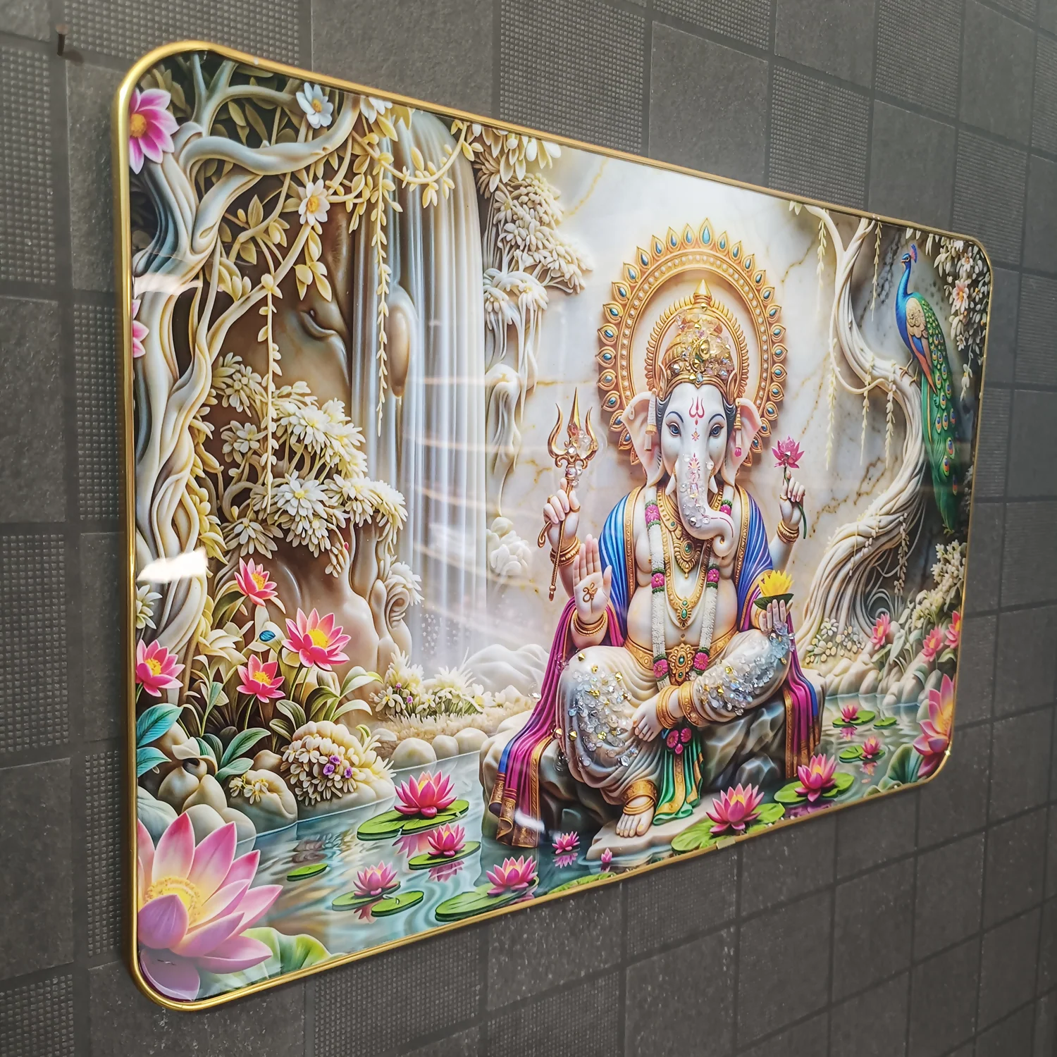 Premium Lord Ganesha Wall Art Frame | Luxury Golden Frame Home Decor - Image 7