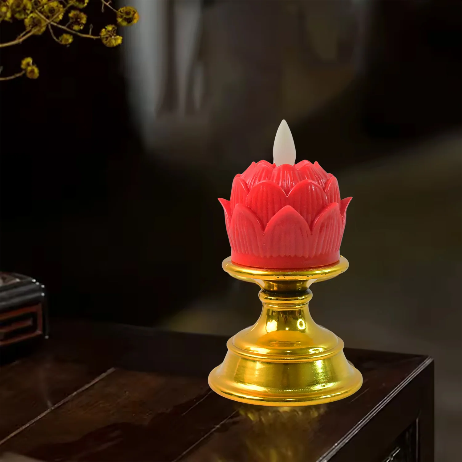 Premium Lotus Shaped LED Flameless Candle with Decorative Holder (1 Pc) - Image 4