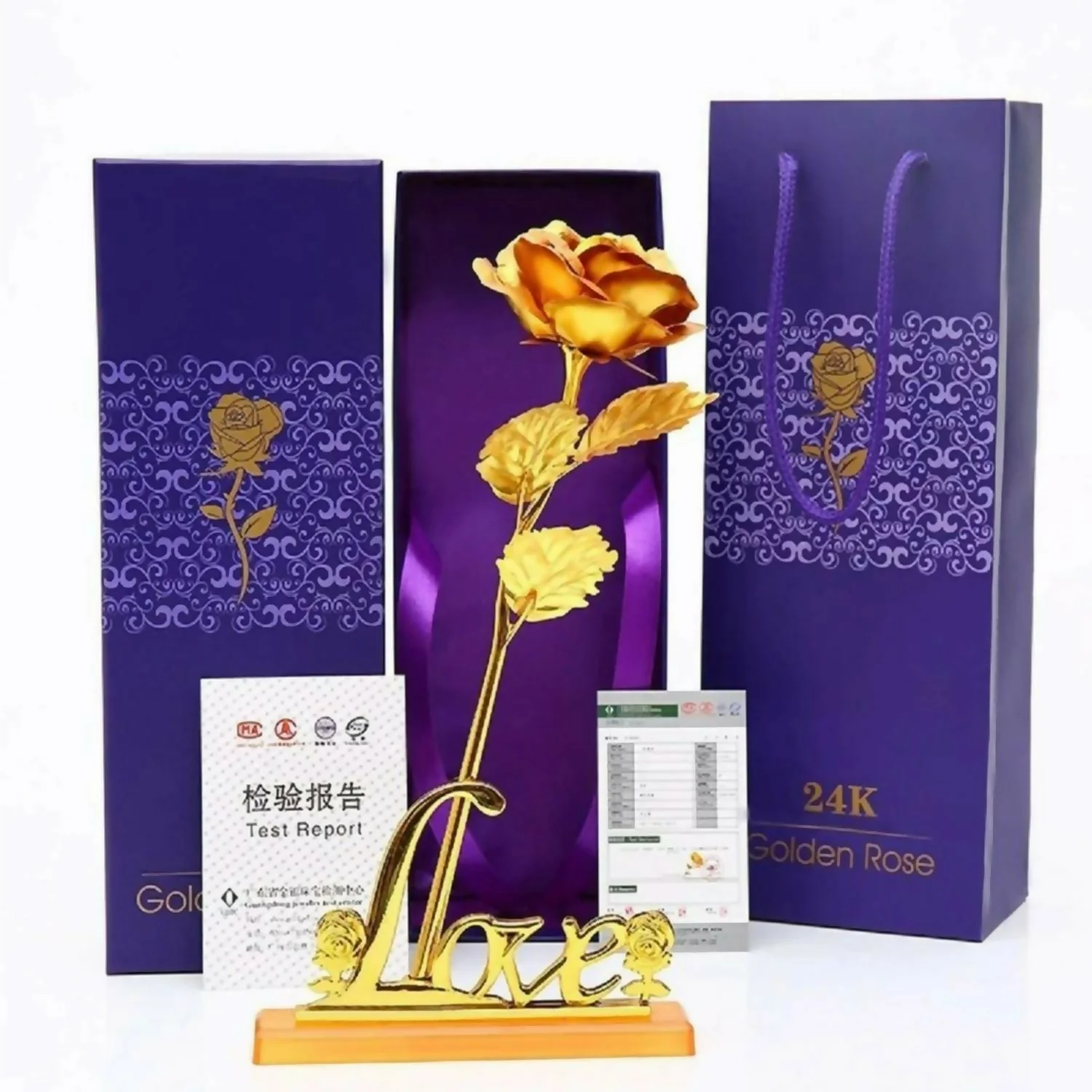 Premium LOVE Golden Rose Showpiece with Stand | 24K Gold Foil Artificial Rose with Love Base for Romantic Gifts | Ideal for Anniversary, Birthday, Valentine’s Day, Proposal & Home Decor | Elegant Golden Decorative Rose - Image 2