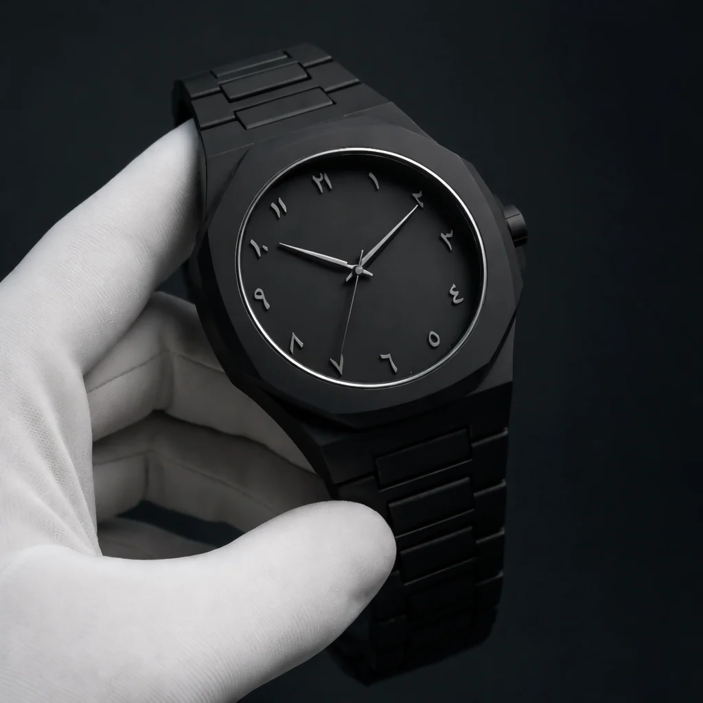 Premium Matte Black Minimalist Analog Wrist Watch with Designer Dial and Metal Strap - Image 2