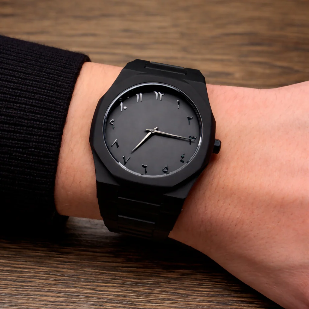 Premium Matte Black Minimalist Analog Wrist Watch with Designer Dial and Metal Strap - Image 4