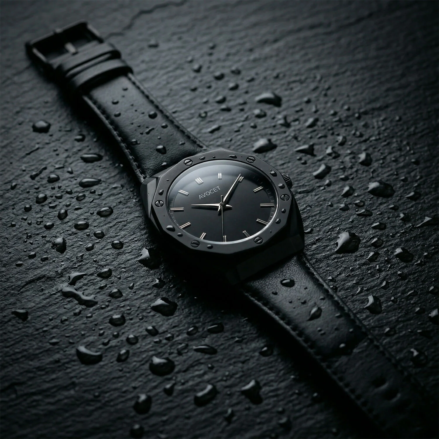 Premium Matte Black Octagonal Analog Wrist Watch with Leather Strap for Men - Image 4