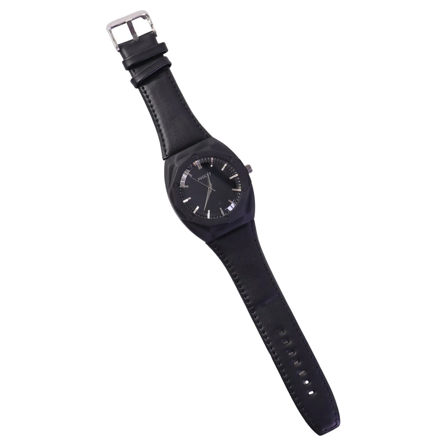 Premium Matte Black Octagonal Analog Wrist Watch with Leather Strap for Men - Image 5