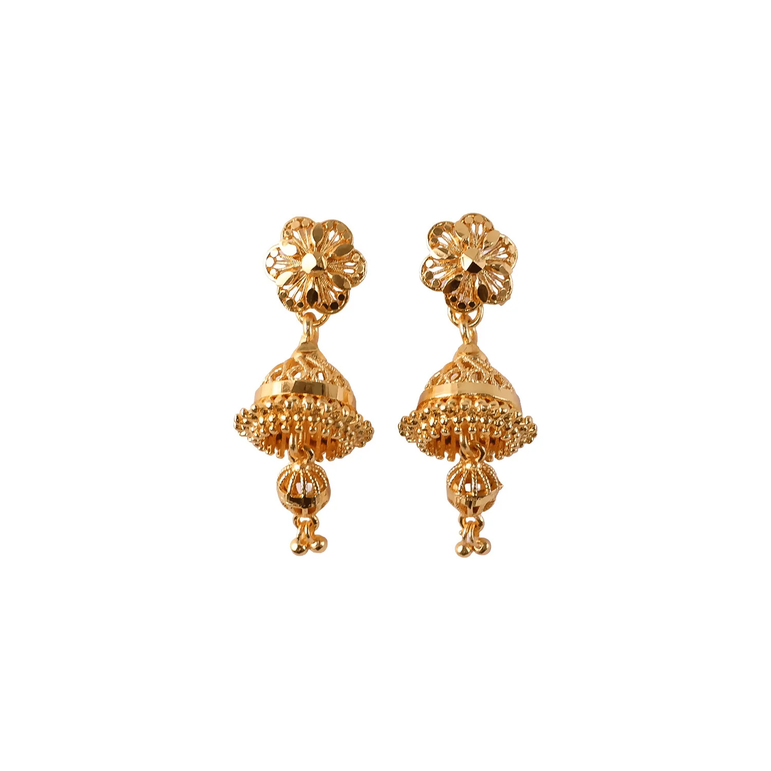 Premium Matte Gold Floral Drop Jhumkas – Lightweight Ethnic Jewelry - Image 5