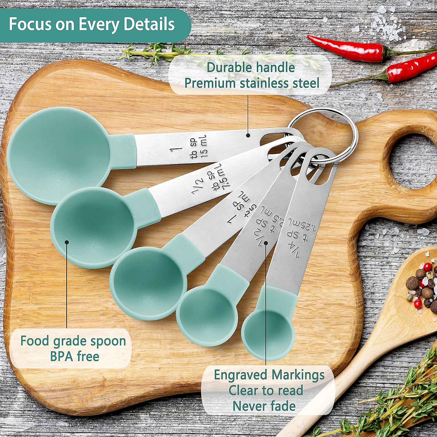 Premium Measuring Spoon Set with Stainless Steel Handles 4-Piece - Image 6