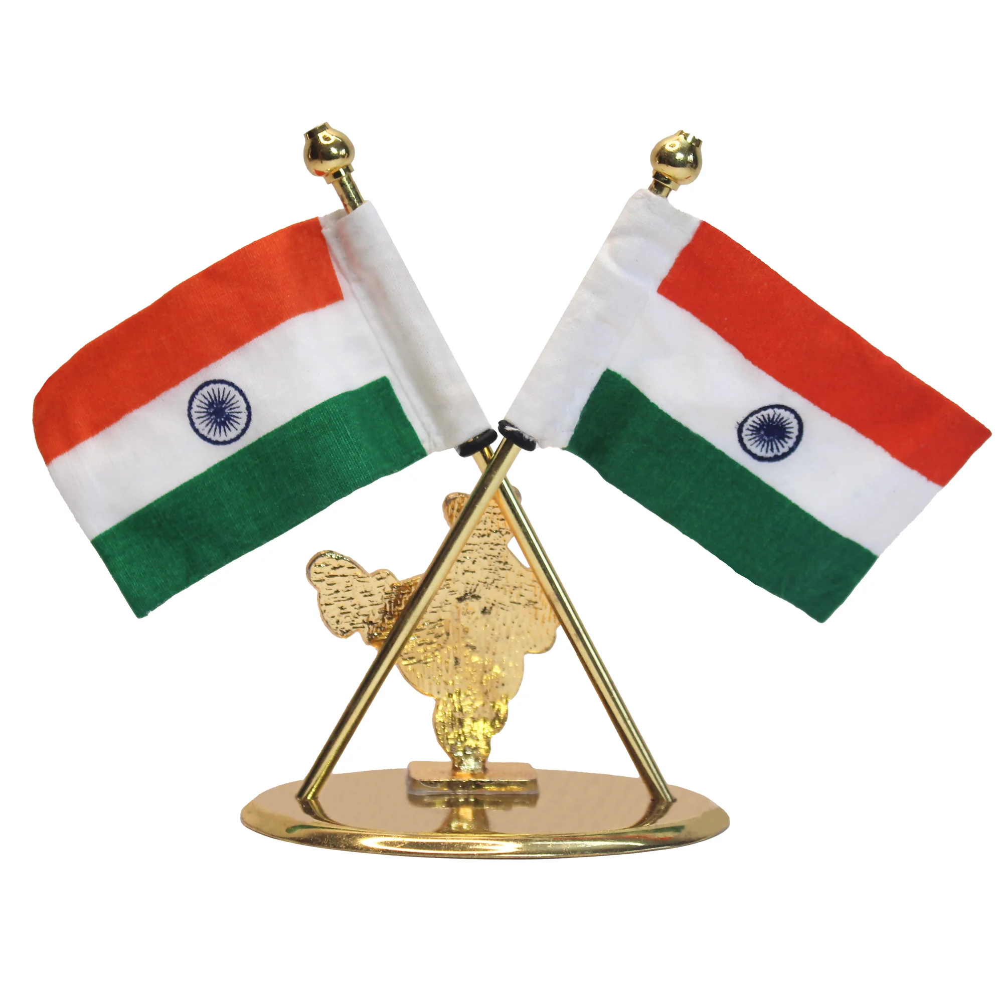 Premium Metal Car Dashboard Dual Indian Flag Stand with Decorative India Map Base - Image 3