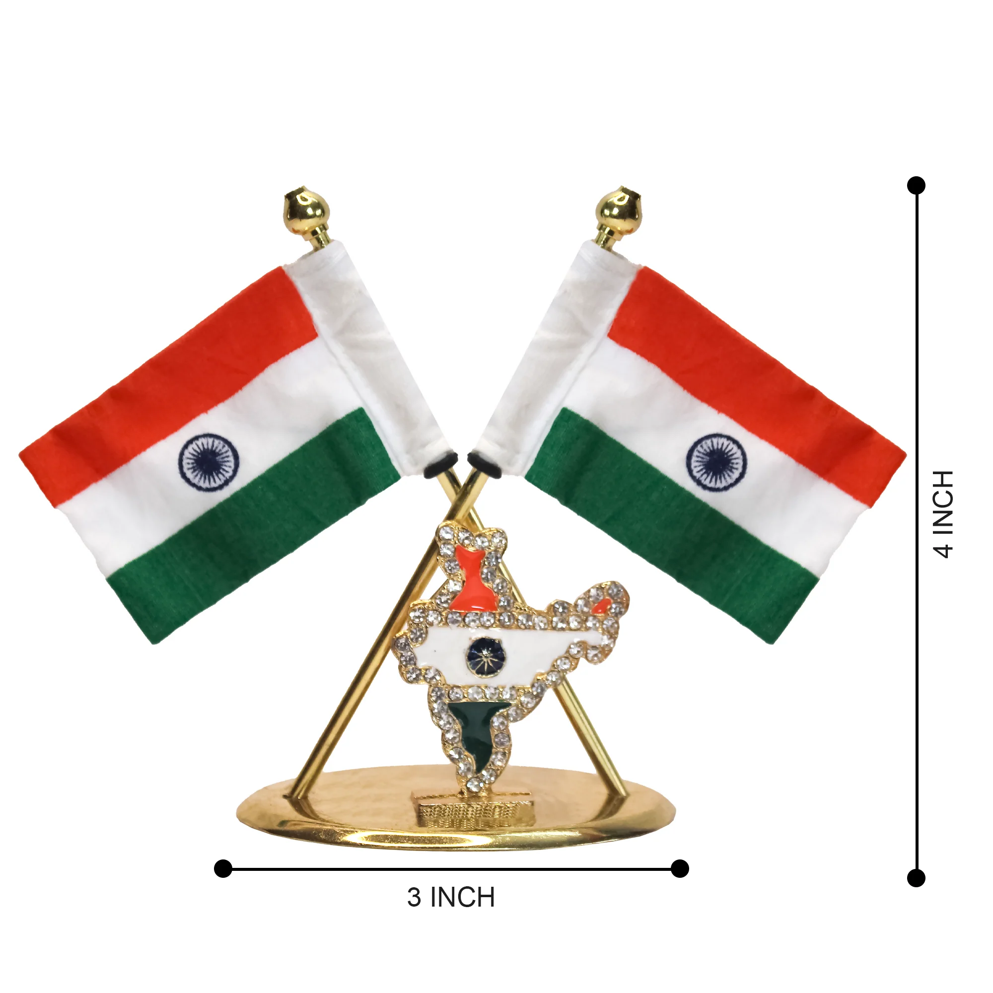 Premium Metal Car Dashboard Dual Indian Flag Stand with Decorative India Map Base - Image 4