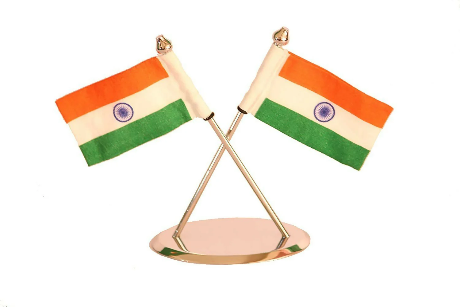Premium Metal Dual Indian Flag Stand for Car Dashboard & Desk Decor - Image 2