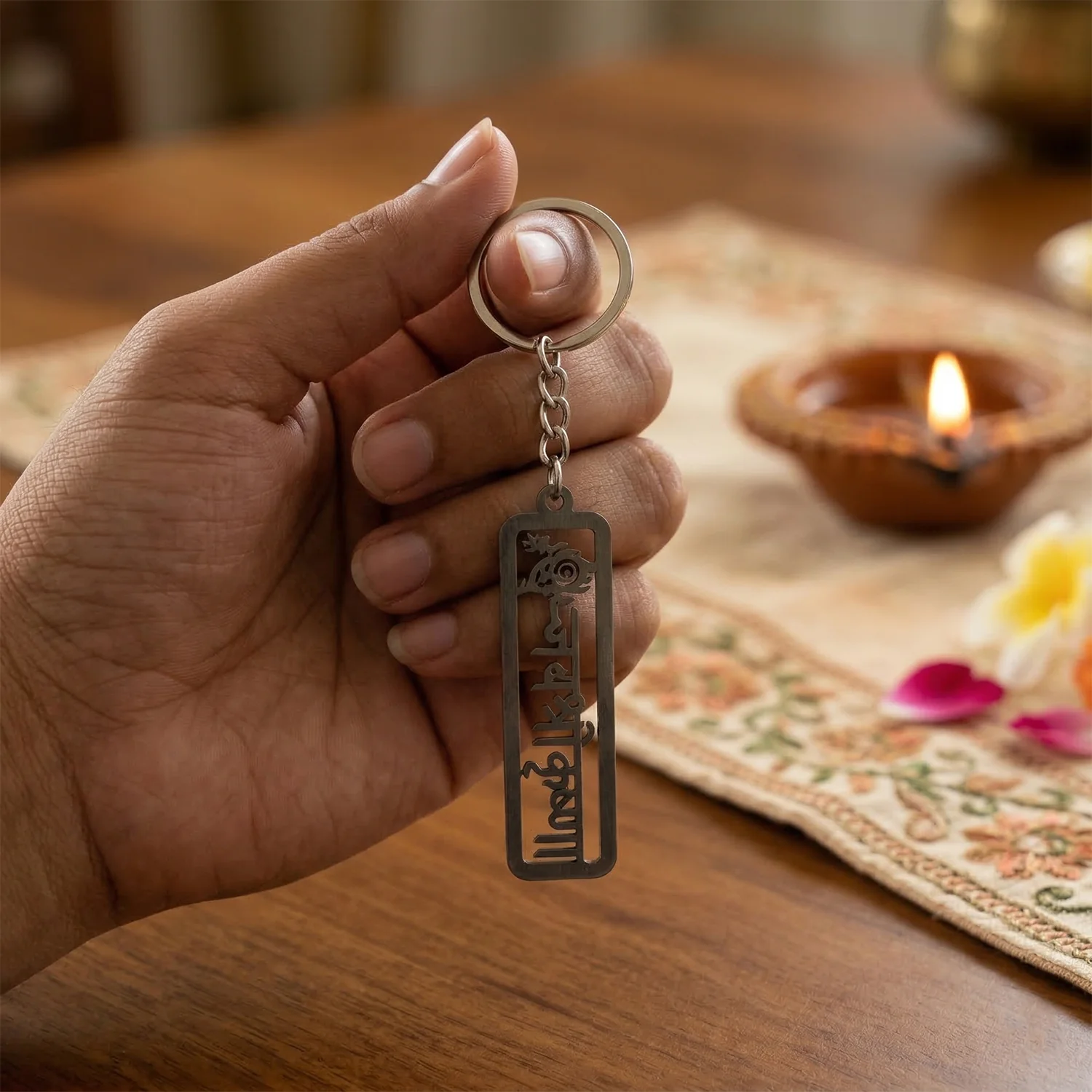 Premium Metal Jay Shri Krishna Engraved Keychain 1 Pc - Image 4