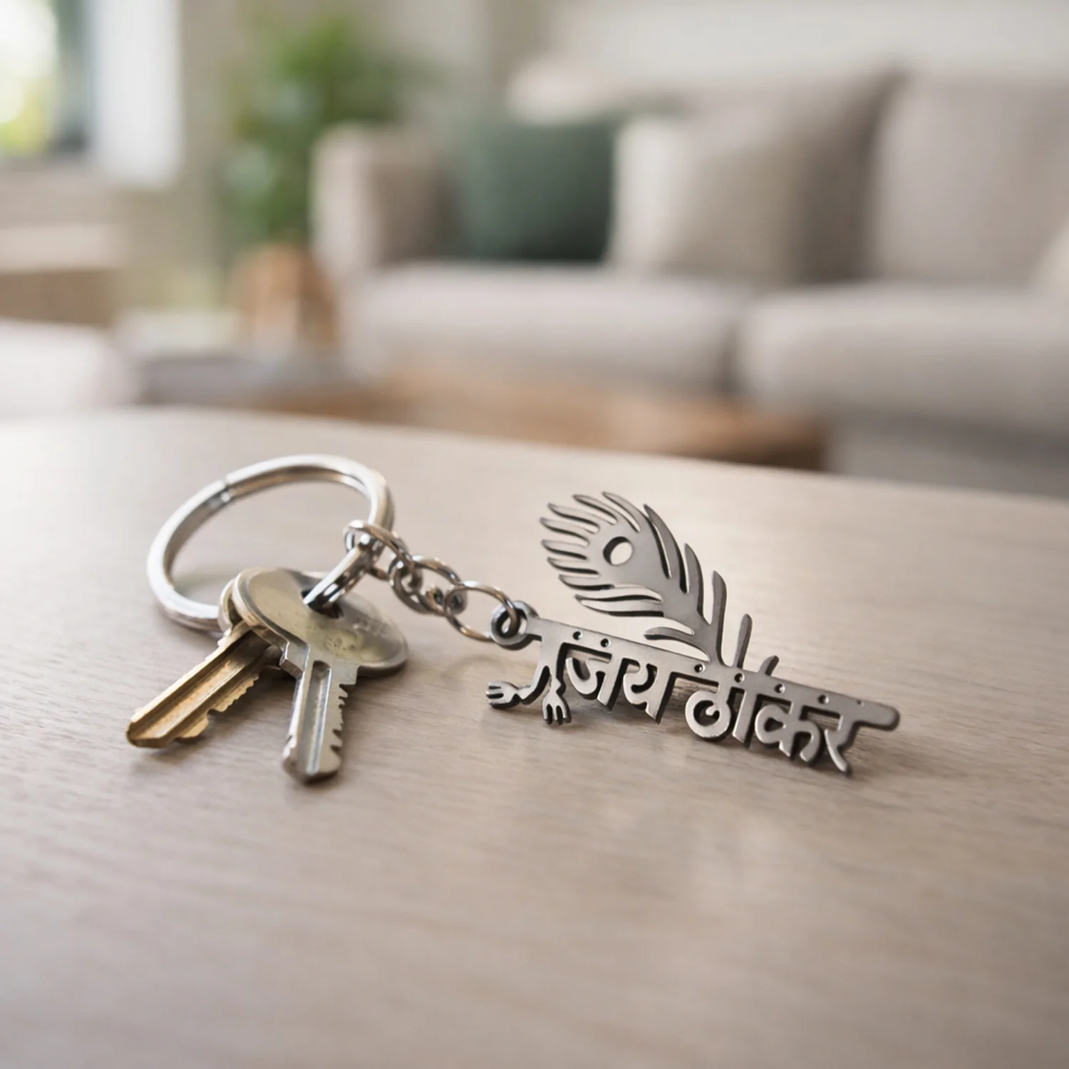 Premium Metal Jay Thakar Peepal Leaf Design Keychain 1 Pc - Image 7