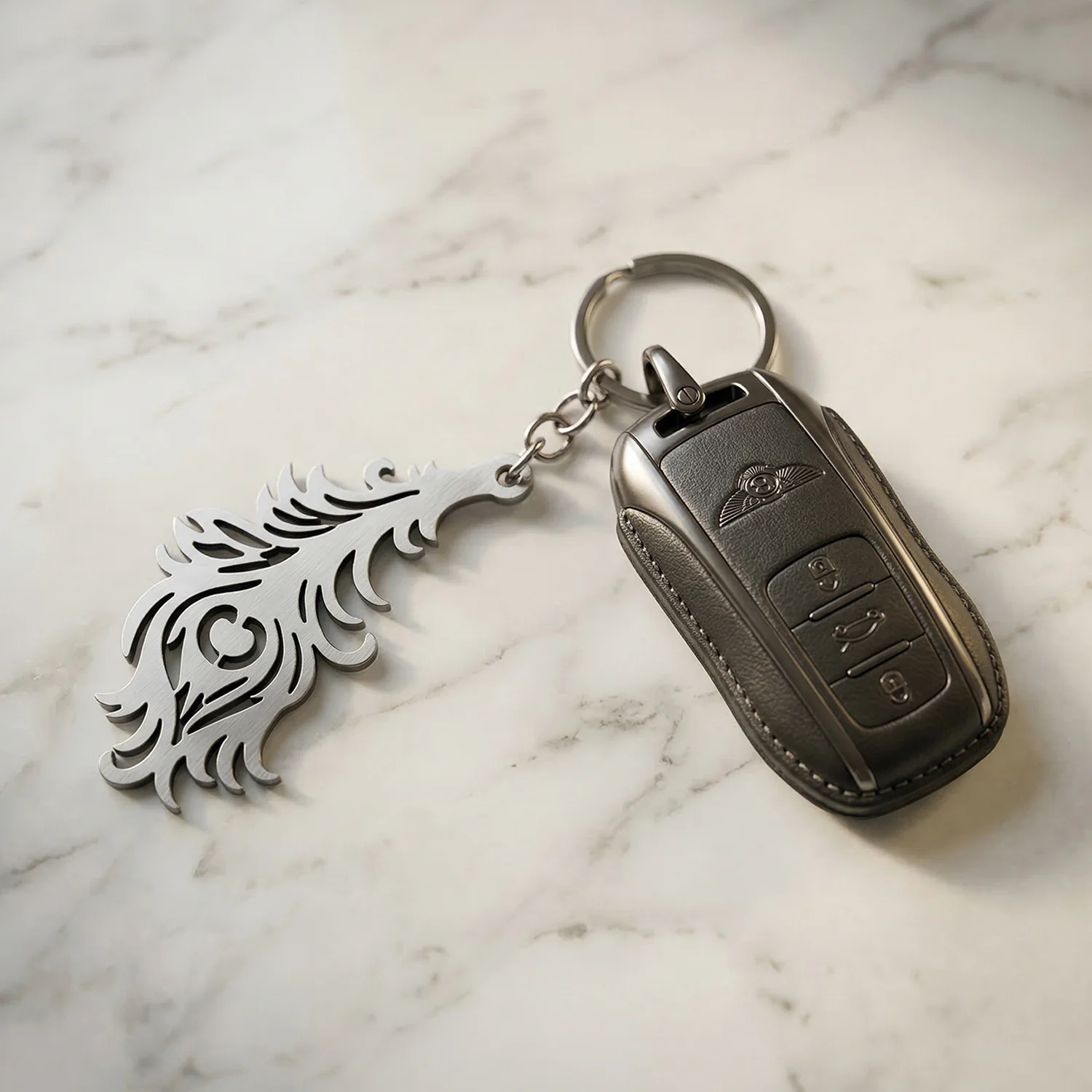 Premium Metal Morpich Feather Design Keychain 1 Pc - Image 3