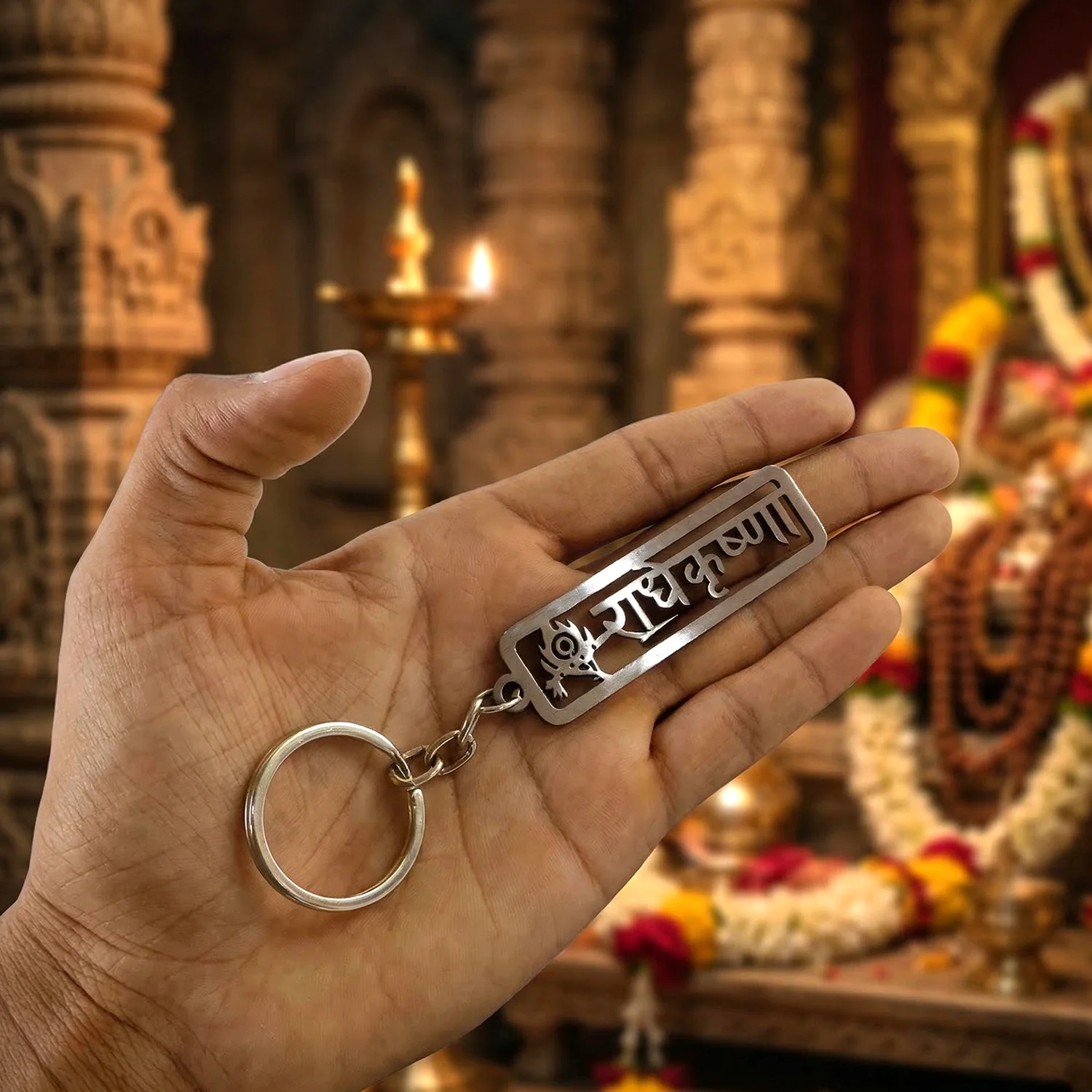 Premium Metal Radhe Krishna Engraved Keychain 1 Pc - Image 4