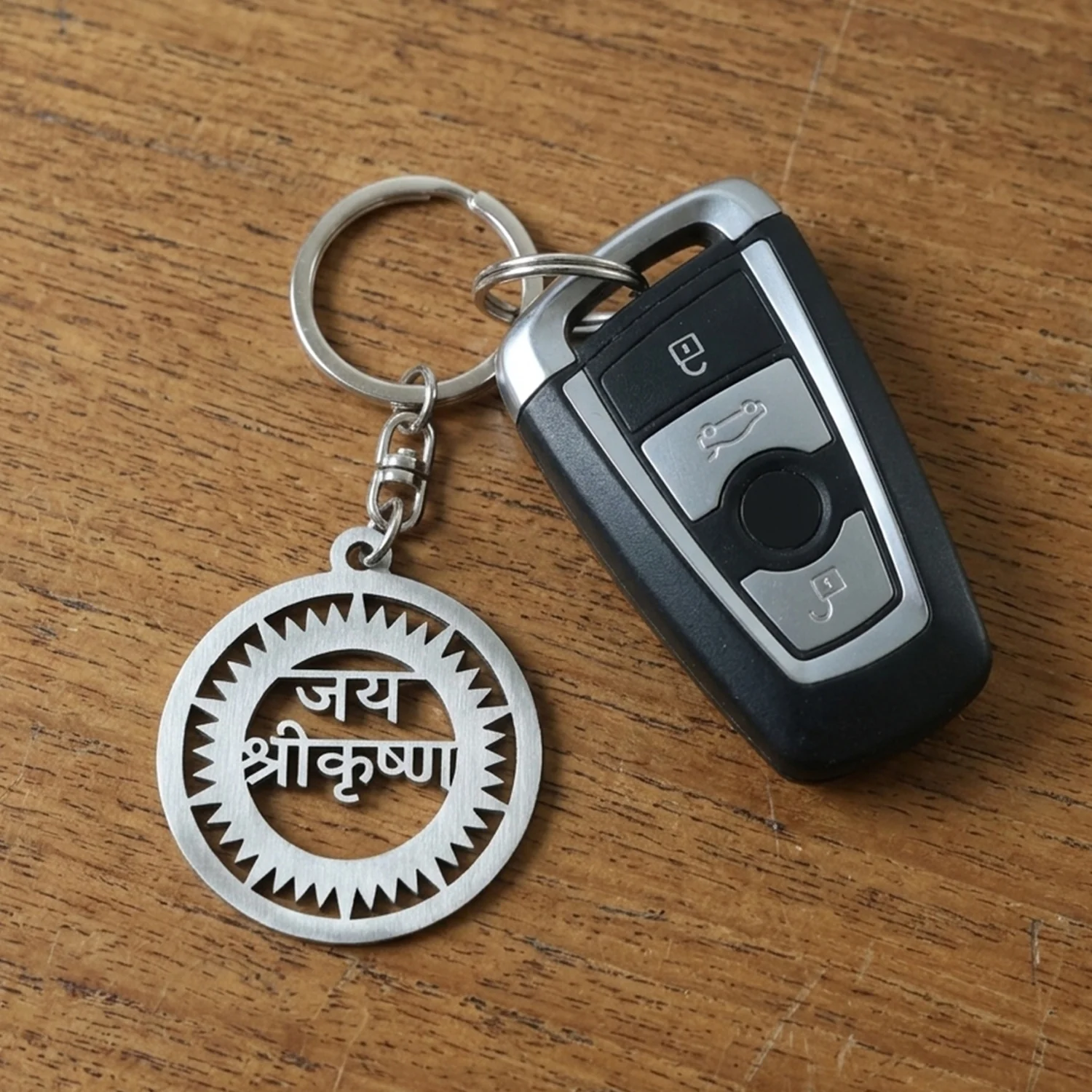 Premium Metal Round Jay Shree Krishna Keychain 1 Pc - Image 3