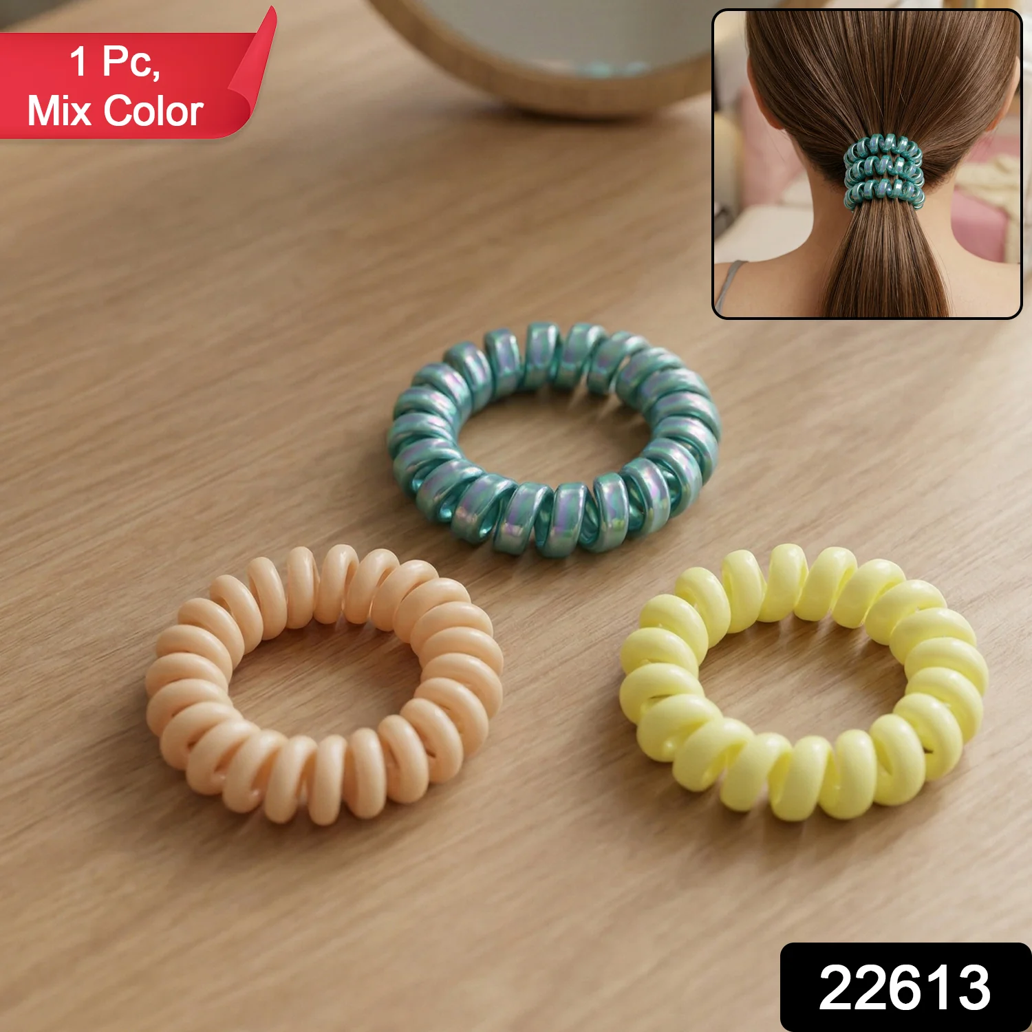 Premium Mix Color Telephone Wire Hair Band (1 Pc) - Image 2