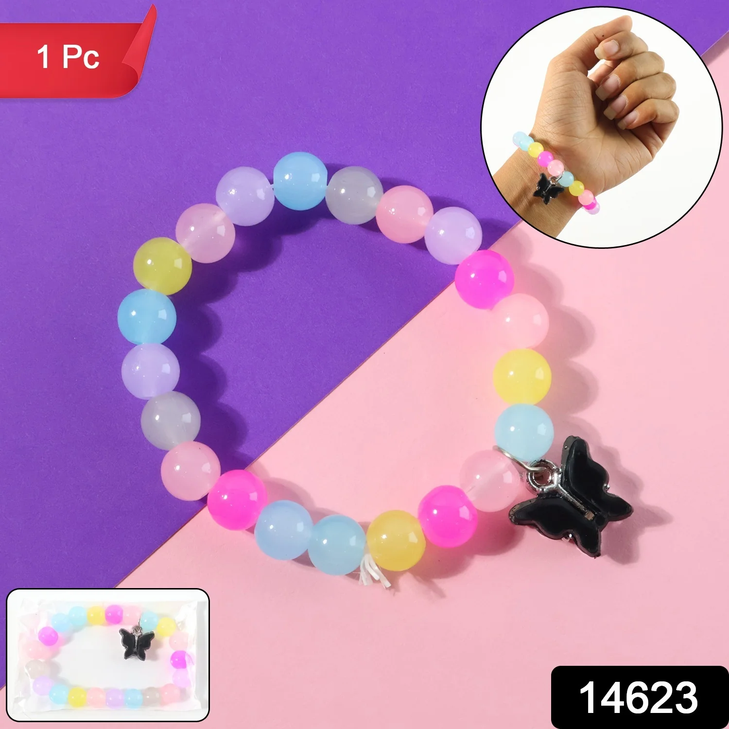 Premium Multicolor Pastel Bead Stretch Bracelet (1 Pc) - Image 2