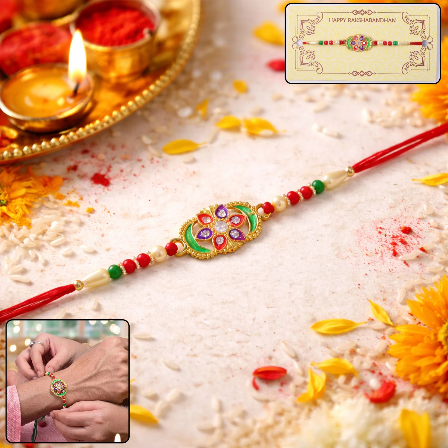 Premium Multicolor Stone Studded Designer Rakhi (1 Pc) - Image 2