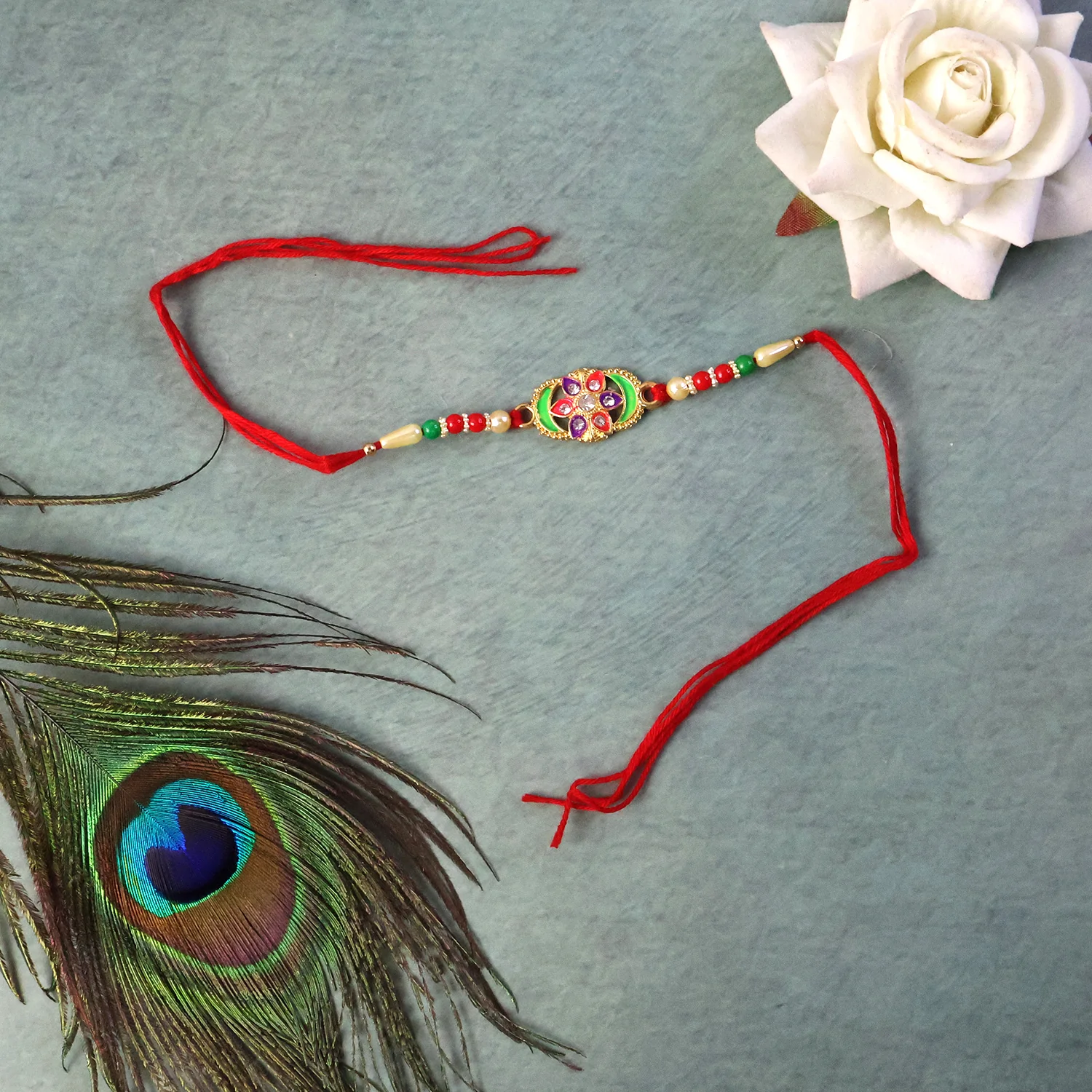Premium Multicolor Stone Studded Designer Rakhi (1 Pc) - Image 4