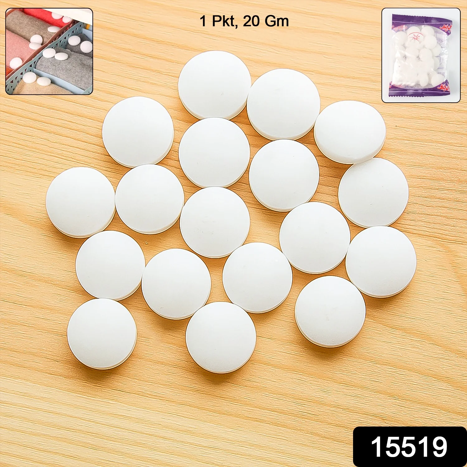 Premium Naphthalene Mothballs & Cupboard Deodorizer Tablets (1 Packet / 20 Gm) - Image 2