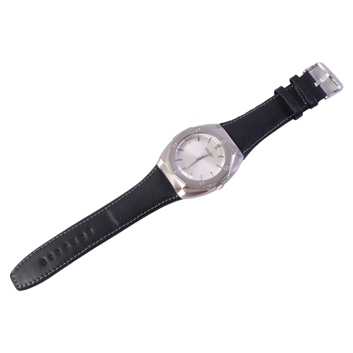 Premium Octagonal Silver Dial Analog Wrist Watch with Leather Strap for Men - Image 5
