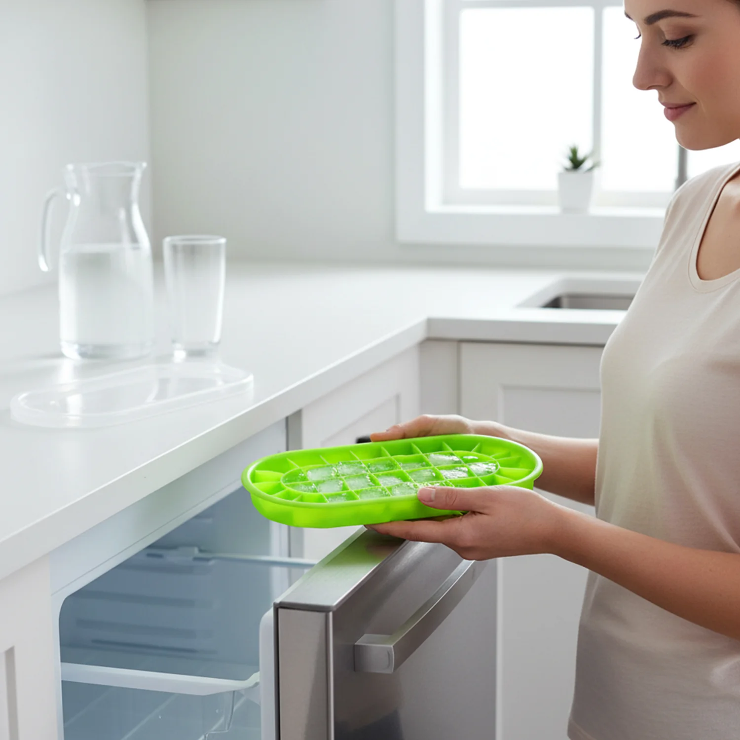 Premium Oval Silicone Ice Cube Tray with Lid (1 Pc) - Image 3
