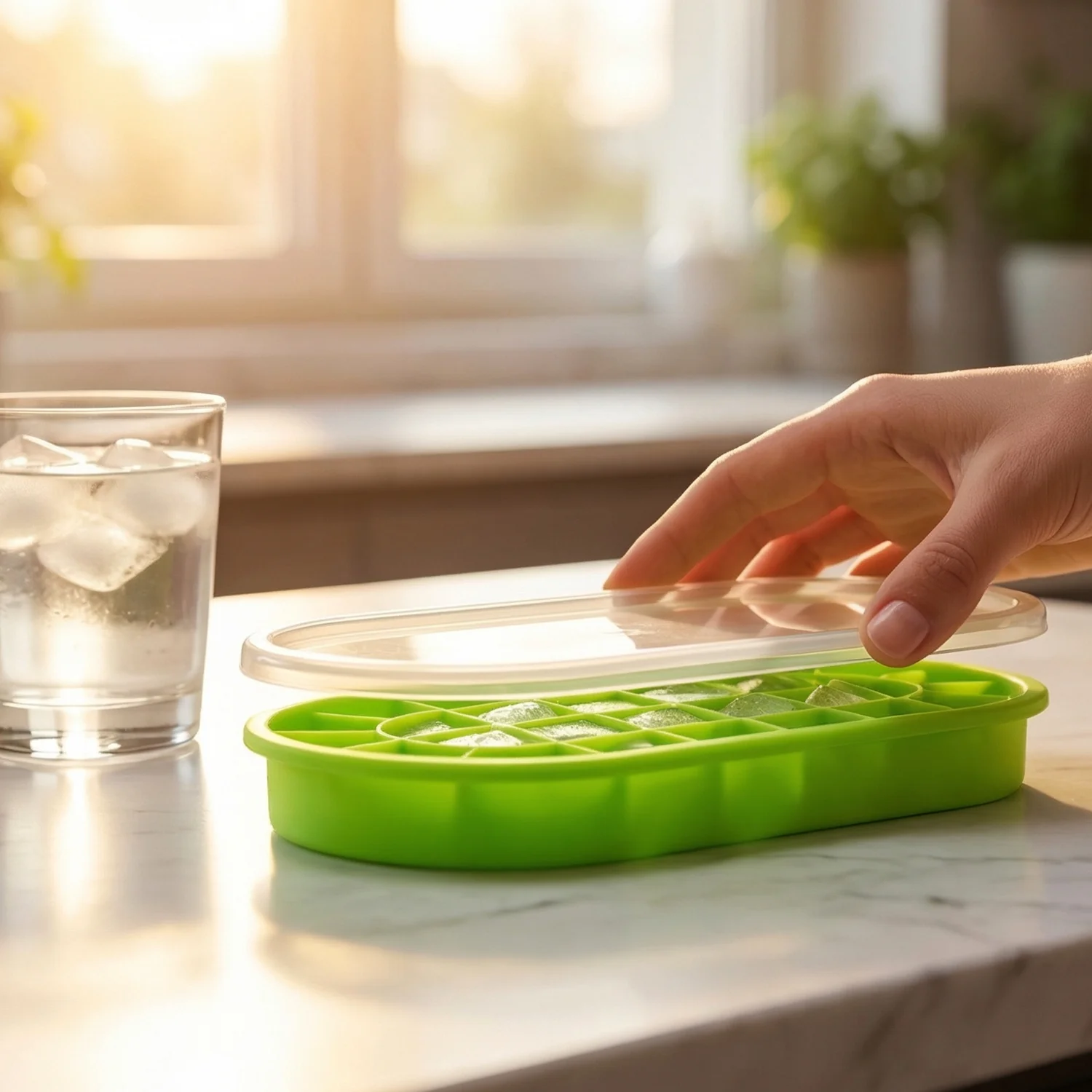 Premium Oval Silicone Ice Cube Tray with Lid (1 Pc) - Image 5