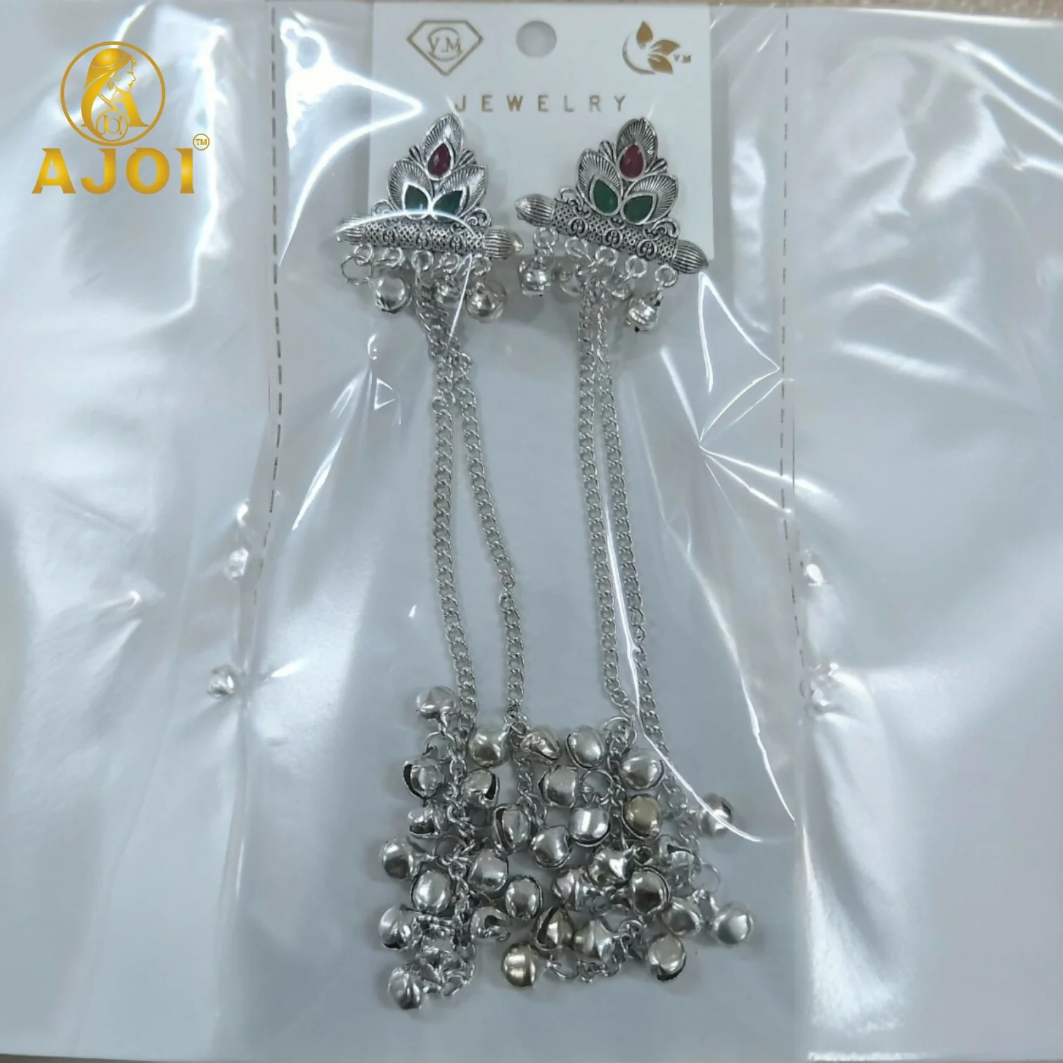 Premium Oxidised Silver Ghungroo Chain Earrings with Traditional Statement Design - Image 5