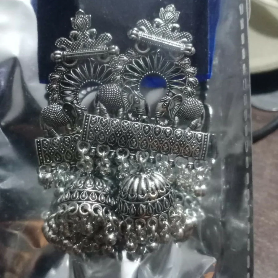 Premium Oxidized Silver-Plated Ethnic Elephant Motif Jhumka Earrings - Image 5