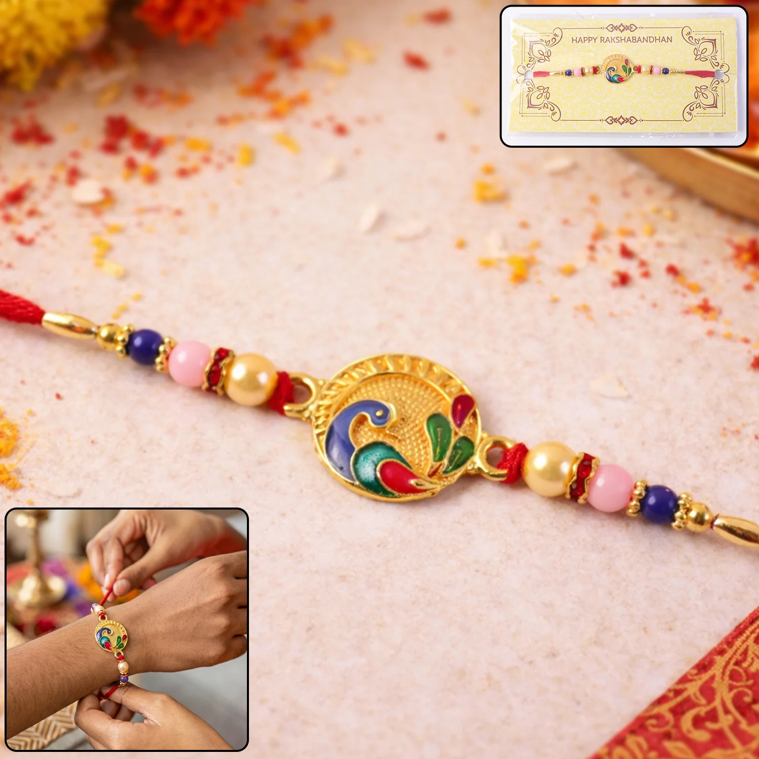 Premium Peacock Motif Designer Rakhi (1 Pc) - Image 2