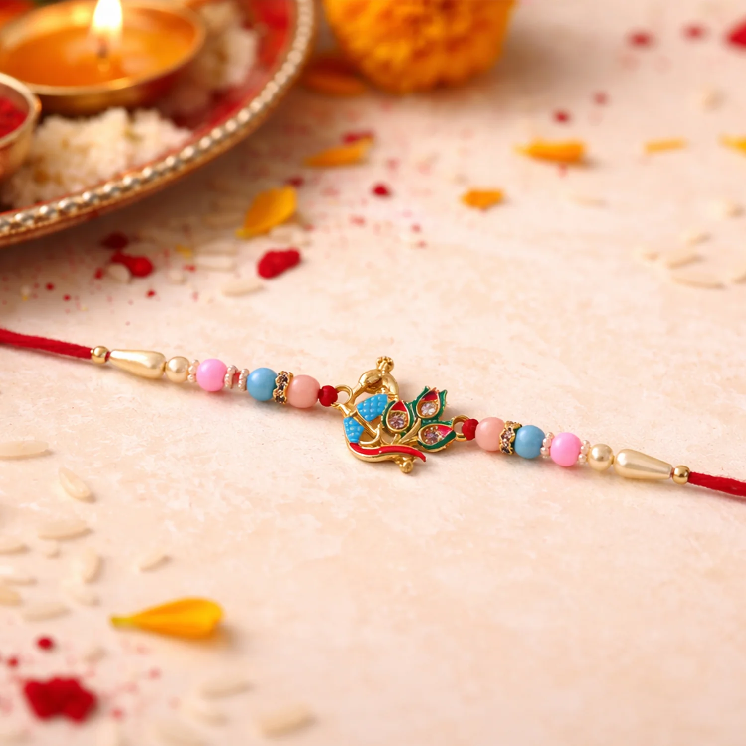 Premium Peacock Motif Designer Rakhi (1 Pc) - Image 3