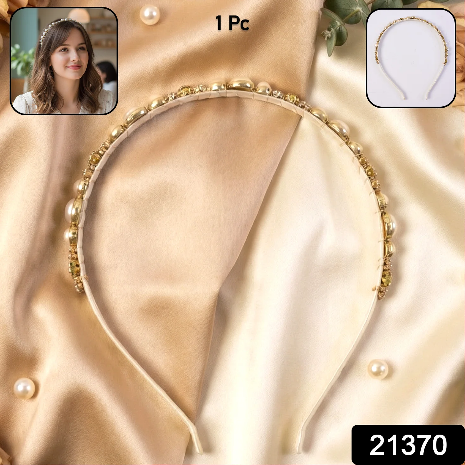Premium Pearl & Crystal Embellished Hair Band (1 Pc) - Image 2