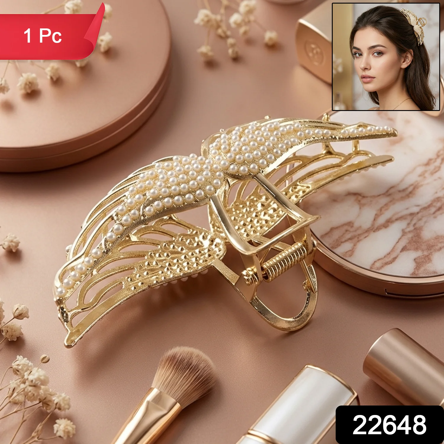 Premium Pearl Studded Elegant Hair Claw Clip for Women (1 Pc) - Image 2