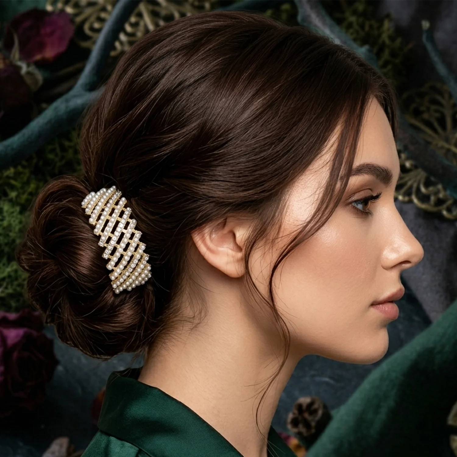 Premium Pearl Studded Metal Hair Claw Clip (1 Pc) - Image 3