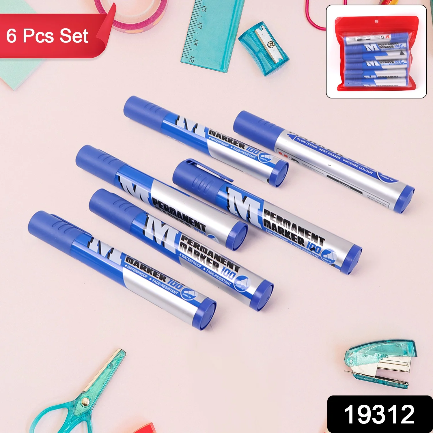 Premium Permanent Blue Marker Pen Set (6 Pcs Set) - Image 2