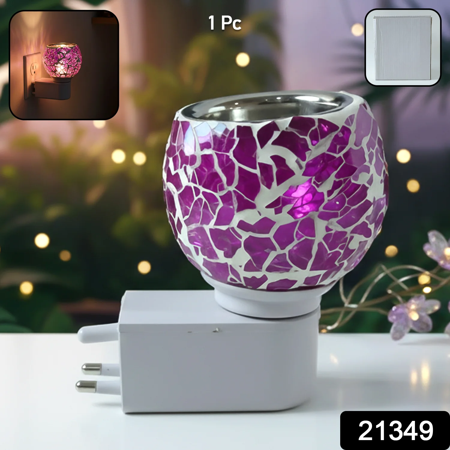 Premium Kapoor Dani Plug-In Mosaic Glass Aroma Diffuser & Night Lamp (1 Pc) - Image 2