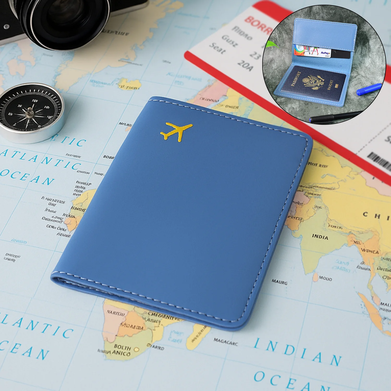 Premium PU Leather Passport Holder with Card Slots (1 Pc)