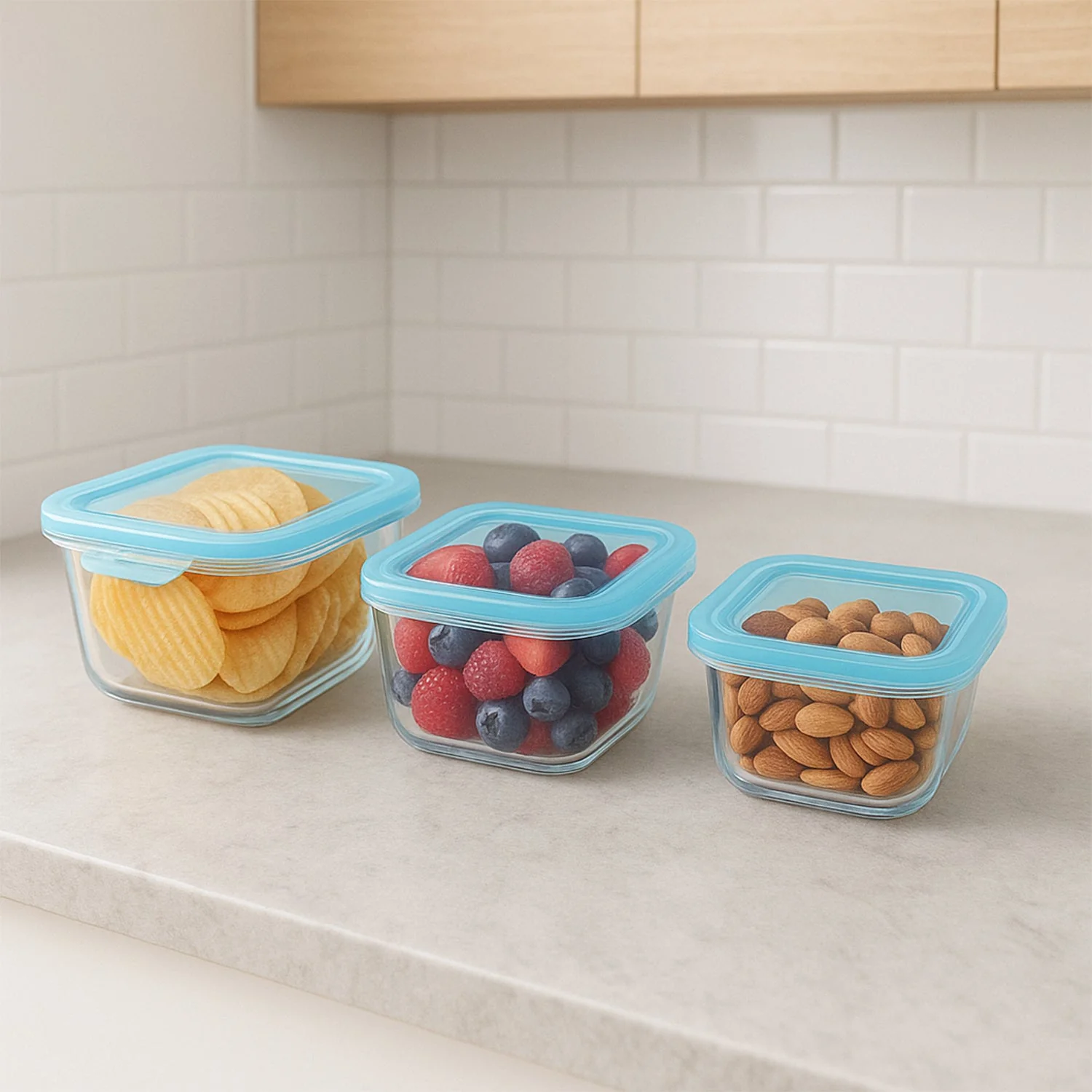 Premium Quality 3-Piece Square Glass Food Storage Container / Bowl Set - Image 3